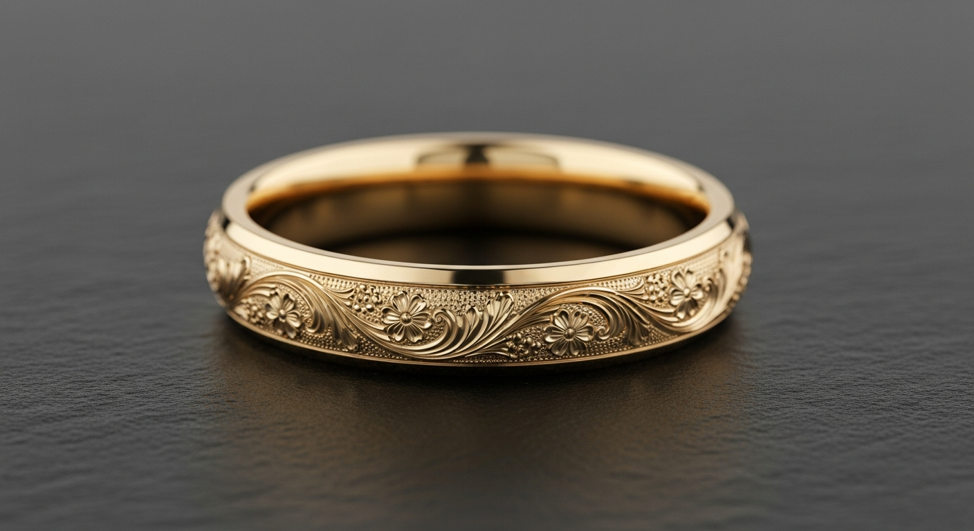 Alliance gravée avec motifs floraux