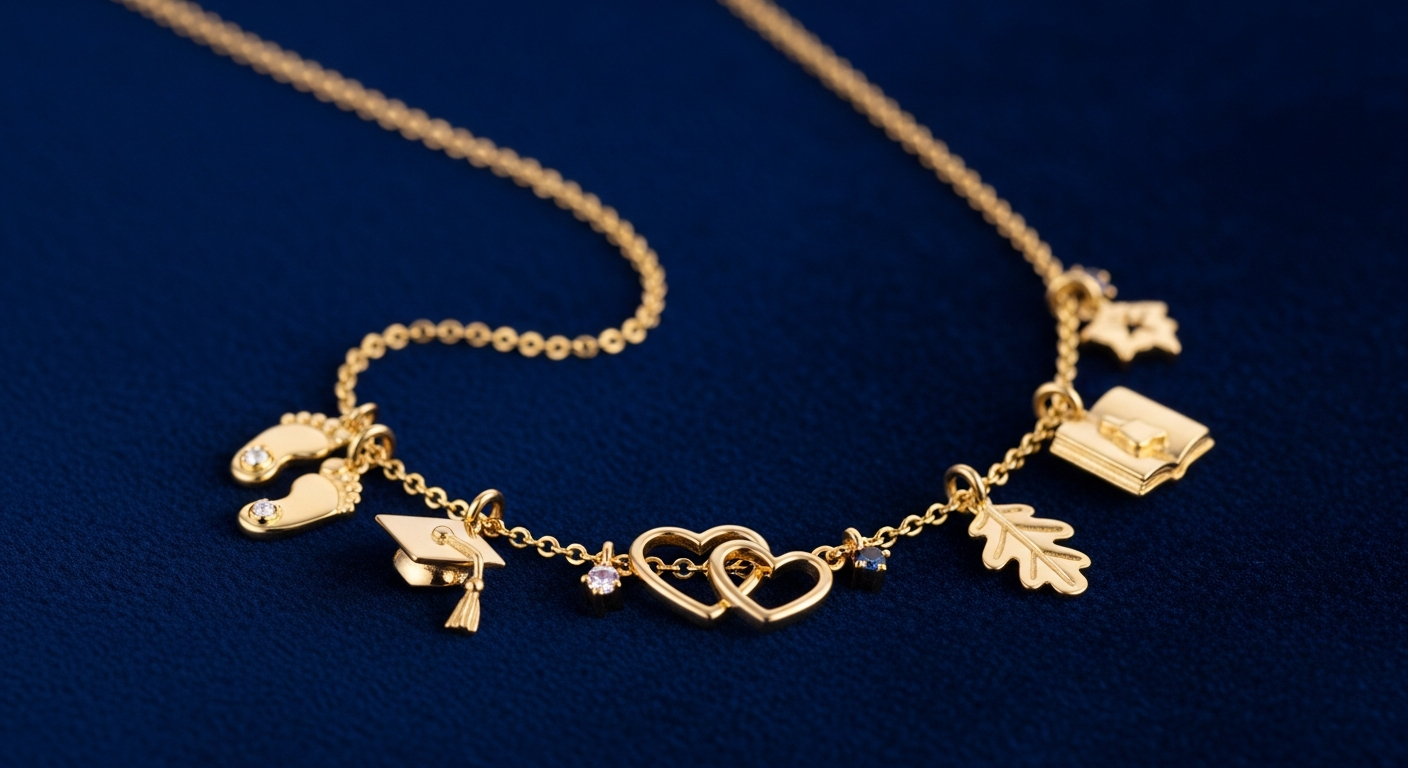 Collier avec pendentifs représentant des étapes de vie